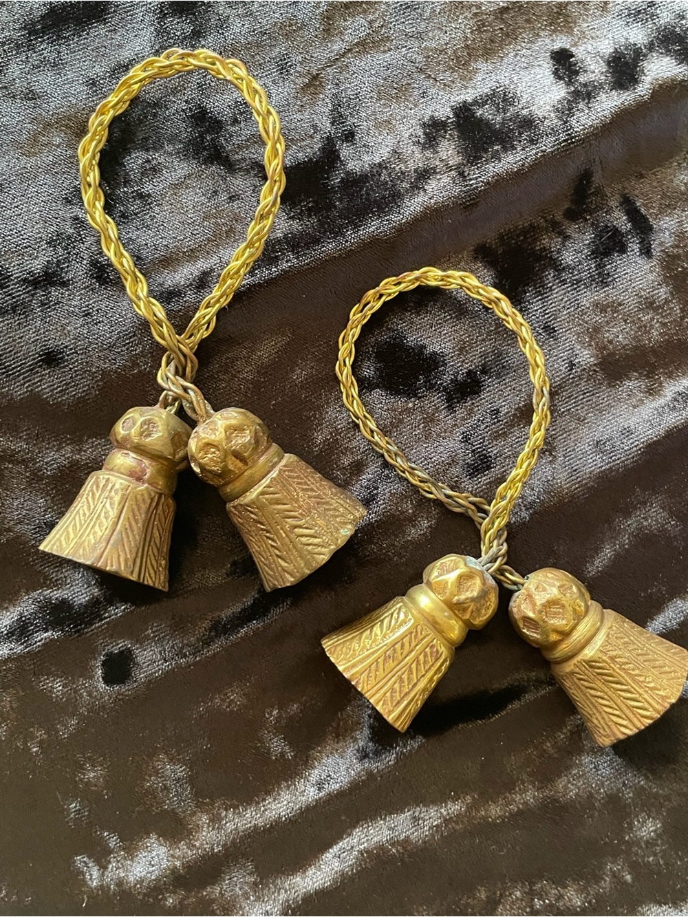 Vintage Brass Tassel Napkin Rings - Braided Rope Hollywood Regency 2